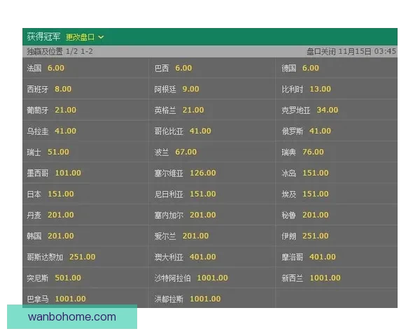 世界杯竞猜赔率分析：全面解读热门球队晋级机会与投注趋势